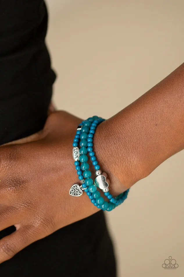 Bracelets Really Romantic Blue Bead Silver Heart Stretchy Bracelet Set Paparazzi Paparazzi Accessories