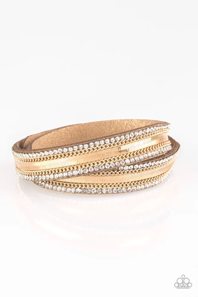 Bracelets Rocker Rivalry Gold Chain Rhinestone Suede Wrap Bracelet Paparazzi Accessories Bracelets Rocker Rivalry Gold Chain Rhinestone Suede Wrap Bracelet Paparazzi Accessories