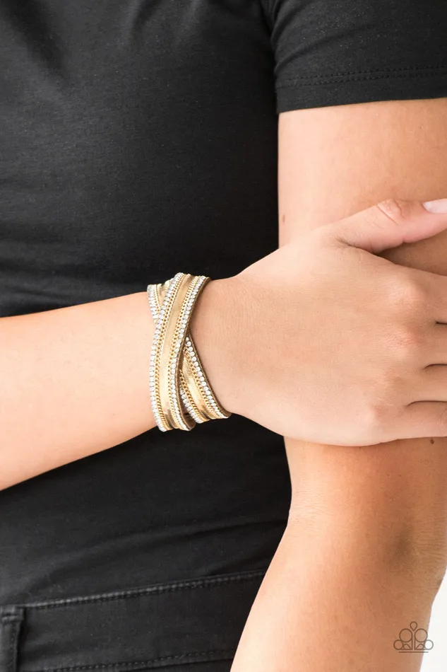 Bracelets Rocker Rivalry Gold Chain Rhinestone Suede Wrap Bracelet Paparazzi Accessories