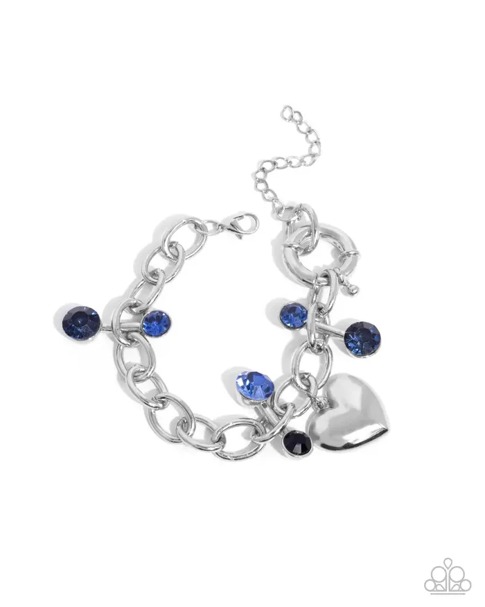 Bracelets Seesaw Shimmer Blue Gem Silver Heart Bracelet Paparazzi Paparazzi Accessories