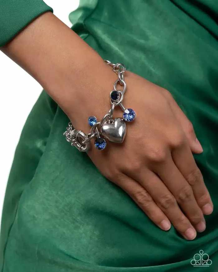 Bracelets Seesaw Shimmer Blue Gem Silver Heart Bracelet Paparazzi Paparazzi Accessories