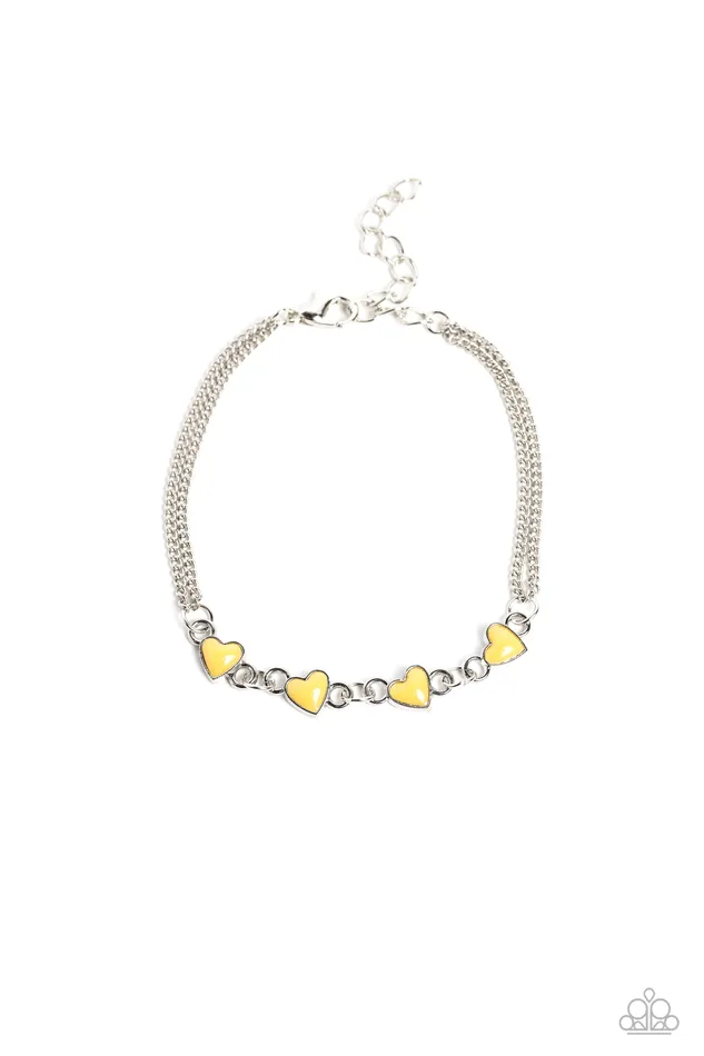 Bracelets Smitten Sweethearts Yellow Heart Silver Bracelet Paparazzi Paparazzi Accessories Bracelets Smitten Sweethearts Yellow Heart Silver Bracelet Paparazzi Paparazzi Accessories