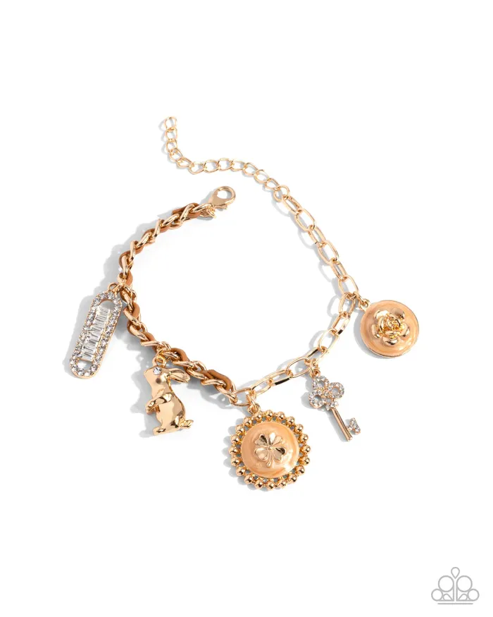 Bracelets Velveteen Rabbit Brown Painted Gold Clover Flower Key Charm Bracelet Paparazzi Paparazzi Accessories