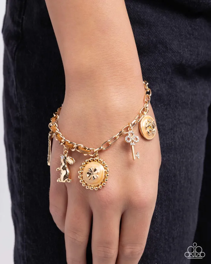Bracelets Velveteen Rabbit Brown Painted Gold Clover Flower Key Charm Bracelet Paparazzi Paparazzi Accessories