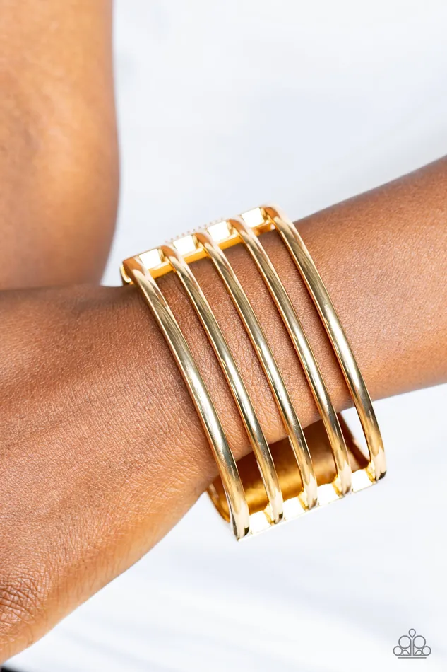 Bracelets Wayward Warrior Gold Bar Hinged Bracelet Paparazzi Paparazzi Accessories