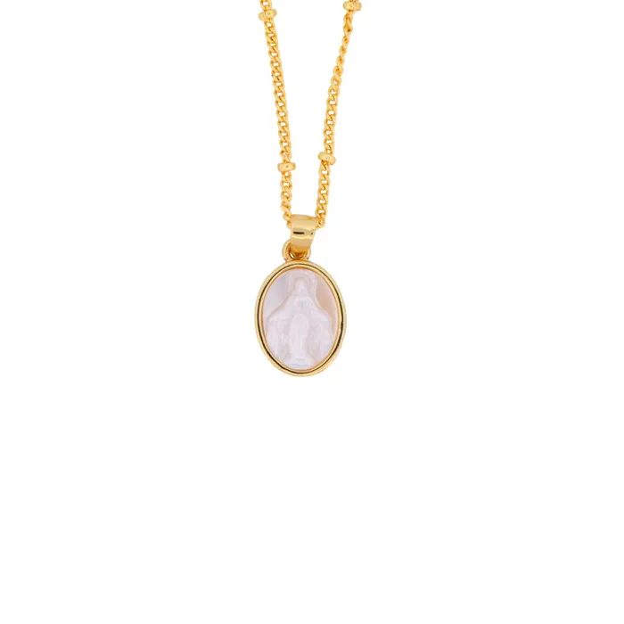 BRAZIL Necklaces Mother of Pearl Our Lady of Grace Necklace With Beaded Chain 18inch BRAZIL Necklaces Mother of Pearl Our Lady of Grace Necklace With Beaded Chain 18inch