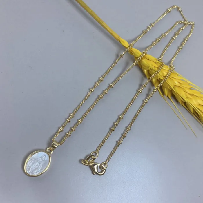 BRAZIL Necklaces Mother of Pearl Our Lady of Grace Necklace With Beaded Chain 18inch