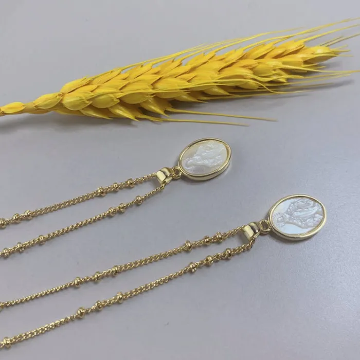 BRAZIL Necklaces Mother of Pearl Our Lady of Grace Necklace With Beaded Chain 18inch