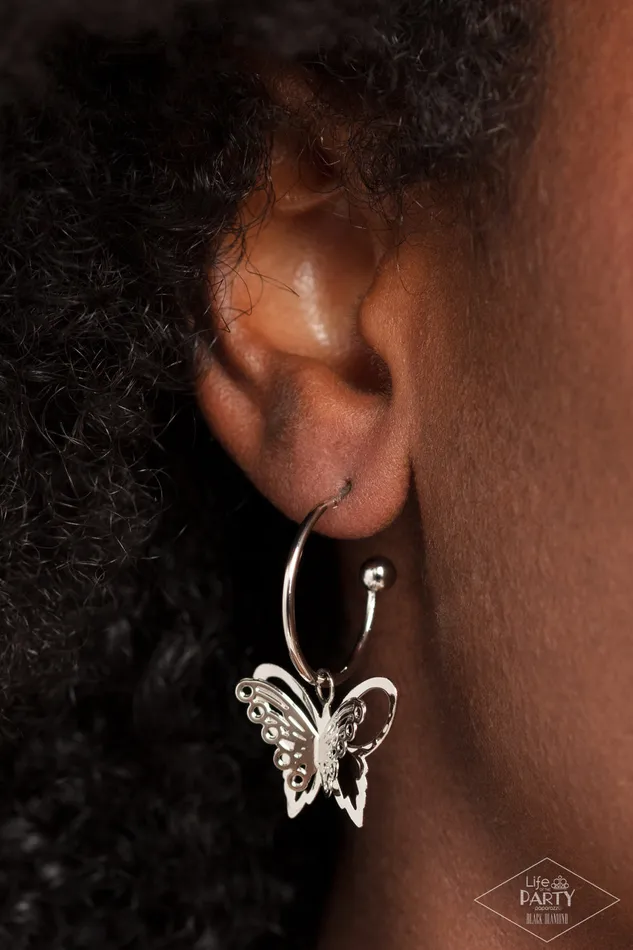 Butterfly Freestyle Silver Tiny Butterfly Hoop Earrings Paparazzi Paparazzi Accessories Earrings