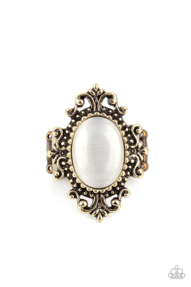 Can You SEER What I SEER Brass Frame White Cats Eye Stone Ring Paparazzi Paparazzi Accessories Rings Can You SEER What I SEER Brass Frame White Cats Eye Stone Ring Paparazzi Paparazzi Accessories Rings
