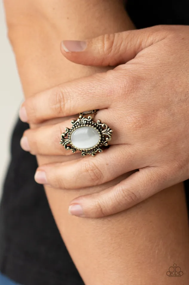 Can You SEER What I SEER Brass Frame White Cats Eye Stone Ring Paparazzi Paparazzi Accessories Rings
