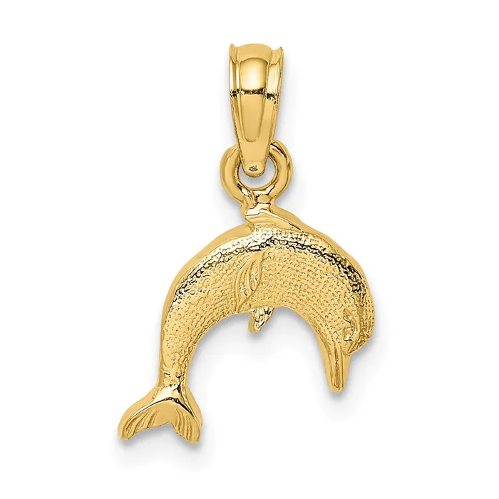 Charm Necklaces 10k Yellow Gold 1235 mm Textured Mini Dolphin Jumping Charm 049 grams Qgold Charm Necklaces 10k Yellow Gold 1235 mm Textured Mini Dolphin Jumping Charm 049 grams Qgold