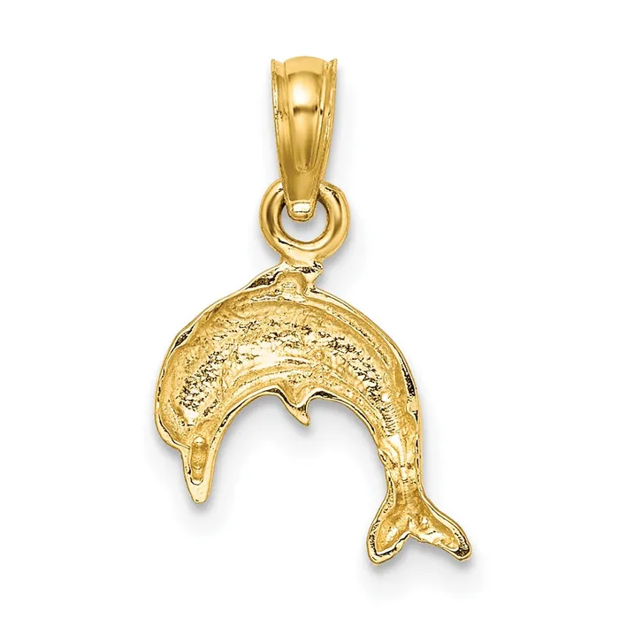 Charm Necklaces 10k Yellow Gold 1235 mm Textured Mini Dolphin Jumping Charm 049 grams Qgold Charm Necklaces 10k Yellow Gold 1235 mm Textured Mini Dolphin Jumping Charm 049 grams Qgold