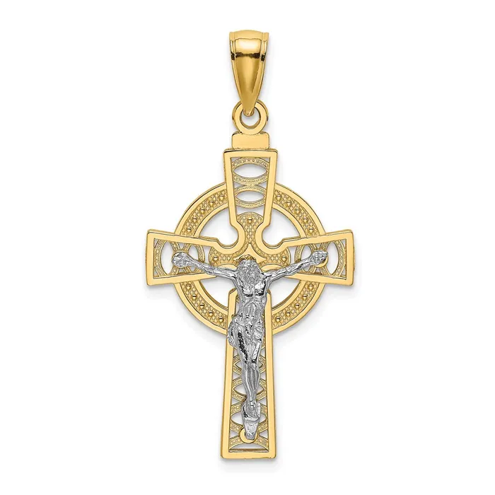 Charm Necklaces 14k Twotone 18 mm Celtic Crucifix w Eternity Circle Charm 169 grams Qgold
