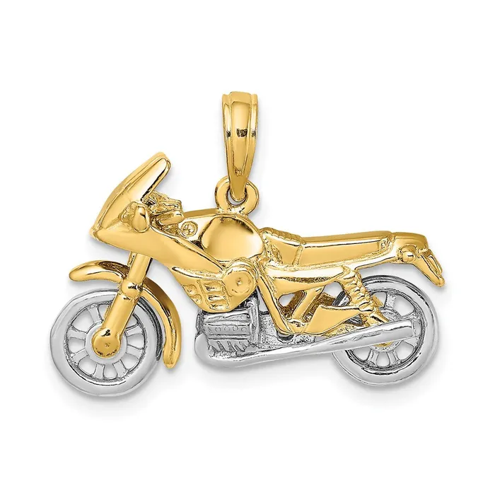Charm Necklaces 14k Twotone 252 mm 3D Moveable Motorcycle Charm 565 grams Qgold Charm Necklaces 14k Twotone 252 mm 3D Moveable Motorcycle Charm 565 grams Qgold