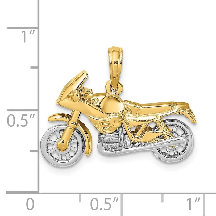 Charm Necklaces 14k Twotone 252 mm 3D Moveable Motorcycle Charm 565 grams Qgold Charm Necklaces 14k Twotone 252 mm 3D Moveable Motorcycle Charm 565 grams Qgold