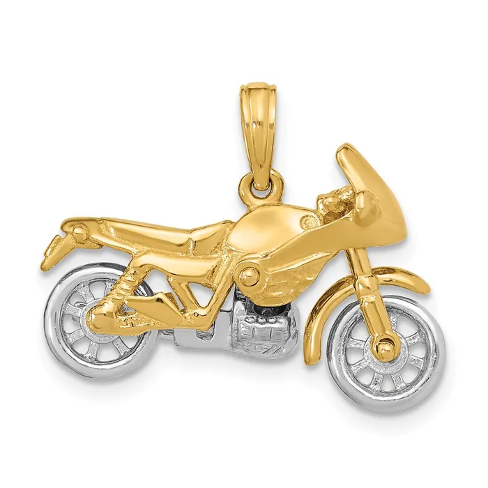 Charm Necklaces 14k Twotone 252 mm 3D Moveable Motorcycle Charm 565 grams Qgold Charm Necklaces 14k Twotone 252 mm 3D Moveable Motorcycle Charm 565 grams Qgold