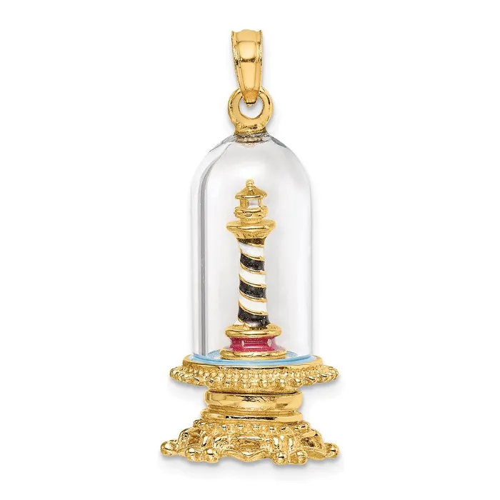 Charm Necklaces 14k Yellow Gold 129 mm 3D Enamel Lighthouse In Glass Dome Charm 577 grams Qgold Charm Necklaces 14k Yellow Gold 129 mm 3D Enamel Lighthouse In Glass Dome Charm 577 grams Qgold