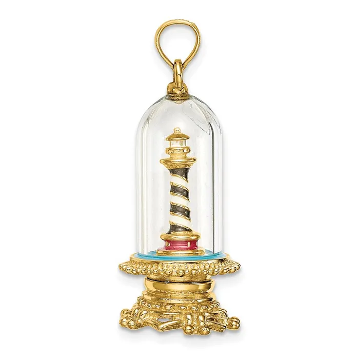 Charm Necklaces 14k Yellow Gold 129 mm 3D Enamel Lighthouse In Glass Dome Charm 577 grams Qgold Charm Necklaces 14k Yellow Gold 129 mm 3D Enamel Lighthouse In Glass Dome Charm 577 grams Qgold