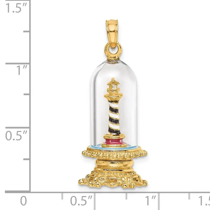 Charm Necklaces 14k Yellow Gold 129 mm 3D Enamel Lighthouse In Glass Dome Charm 577 grams Qgold Charm Necklaces 14k Yellow Gold 129 mm 3D Enamel Lighthouse In Glass Dome Charm 577 grams Qgold