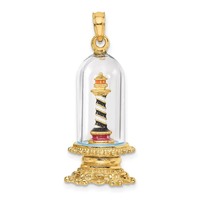 Charm Necklaces 14k Yellow Gold 129 mm 3D Enamel Lighthouse In Glass Dome Charm 577 grams Qgold Charm Necklaces 14k Yellow Gold 129 mm 3D Enamel Lighthouse In Glass Dome Charm 577 grams Qgold