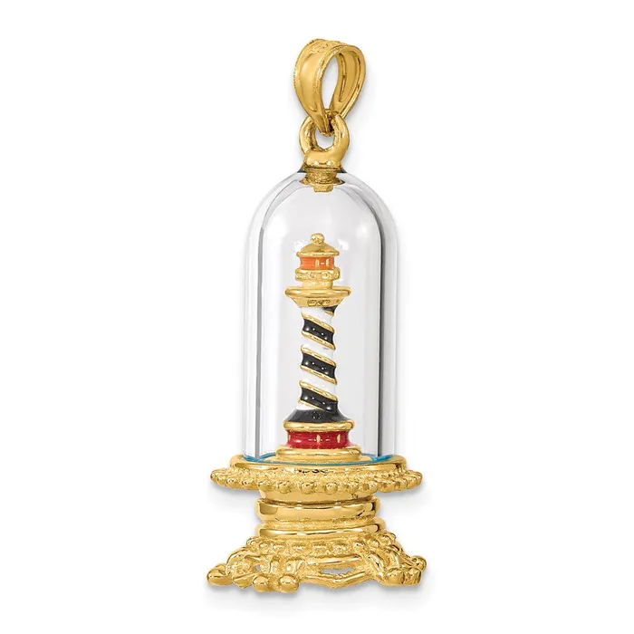 Charm Necklaces 14k Yellow Gold 129 mm 3D Enamel Lighthouse In Glass Dome Charm 577 grams Qgold Charm Necklaces 14k Yellow Gold 129 mm 3D Enamel Lighthouse In Glass Dome Charm 577 grams Qgold
