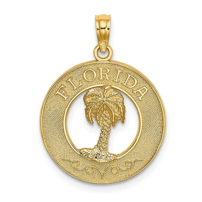 Charm Necklaces 14k Yellow Gold 191 mm FLORIDA wPalm Tree Circle Charm 189 grams Qgold Charm Necklaces 14k Yellow Gold 191 mm FLORIDA wPalm Tree Circle Charm 189 grams Qgold
