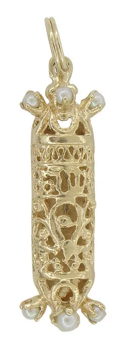 Charm Necklaces Antique Jewelry Mall Mezuzah Charm Set With Pearls in 14 Karat Gold