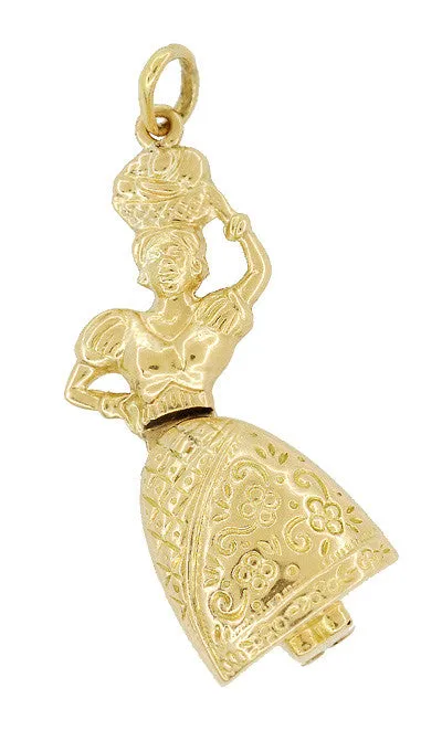 Charm Necklaces Antique Jewelry Mall Moveable Brazilian Samba Tropicalismo Lady Dancer Charm in 18 Karat Yellow Gold