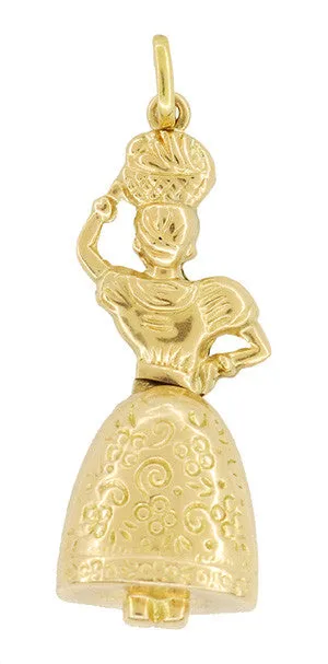Charm Necklaces Antique Jewelry Mall Moveable Brazilian Samba Tropicalismo Lady Dancer Charm in 18 Karat Yellow Gold