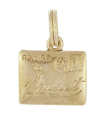 Charm Necklaces Antique Jewelry Mall Romeo To Juliet Love Letter Charm in 10K Yellow Gold