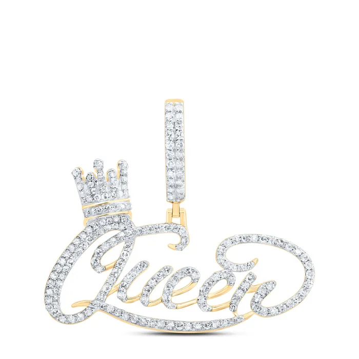 Charm Necklaces GND 10Kt Gold 1CtwDia Nk Queen Crown Mens Charm