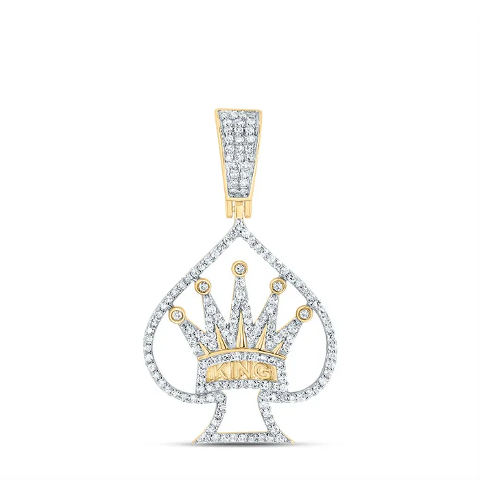 Charm Necklaces GND 10Kt Gold 58CtwDia Nk King Crown Mens Charm