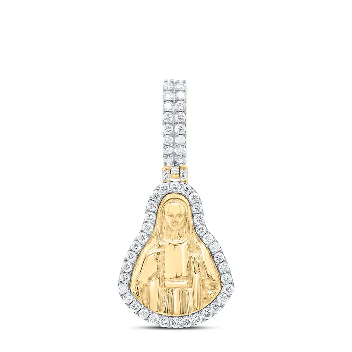 Charm Necklaces GND 10Kt Gold 78CtwDia Nk Mother Mary Mens Charm