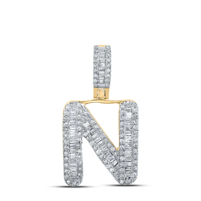 Charm Necklaces GND Gold Letter Charm Pendant 12 Cttw Baguette Natural Diamond Mens 228 grams
