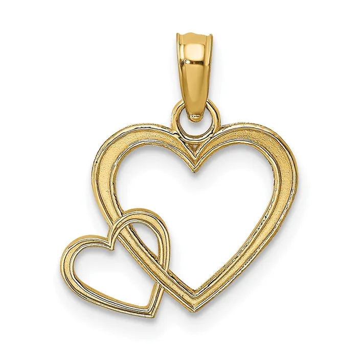 Charm Necklaces Qgold 10k Yellow Gold 142 mm Flat Two Hearts Intertwined Charm 052 grams
