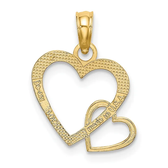 Charm Necklaces Qgold 10k Yellow Gold 142 mm Flat Two Hearts Intertwined Charm 052 grams Charm Necklaces Qgold 10k Yellow Gold 142 mm Flat Two Hearts Intertwined Charm 052 grams
