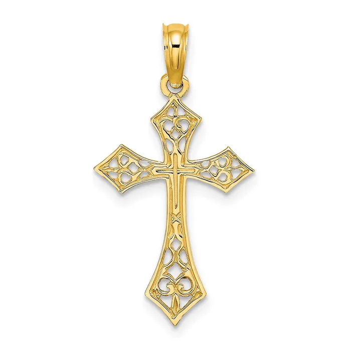Charm Necklaces Qgold 10k Yellow Gold 14 mm Filigree Cross Charm 056 grams Charm Necklaces Qgold 10k Yellow Gold 14 mm Filigree Cross Charm 056 grams