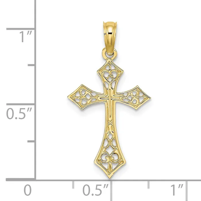 Charm Necklaces Qgold 10k Yellow Gold 14 mm Filigree Cross Charm 056 grams Charm Necklaces Qgold 10k Yellow Gold 14 mm Filigree Cross Charm 056 grams