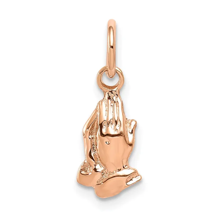 Charm Necklaces Qgold 14k Rose Gold 6 mm Praying Hands Charm 045 grams