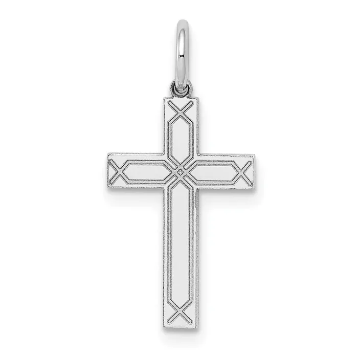 Charm Necklaces Qgold 14k White Gold 11 mm Laser Designed Cross Charm 059 grams Charm Necklaces Qgold 14k White Gold 11 mm Laser Designed Cross Charm 059 grams
