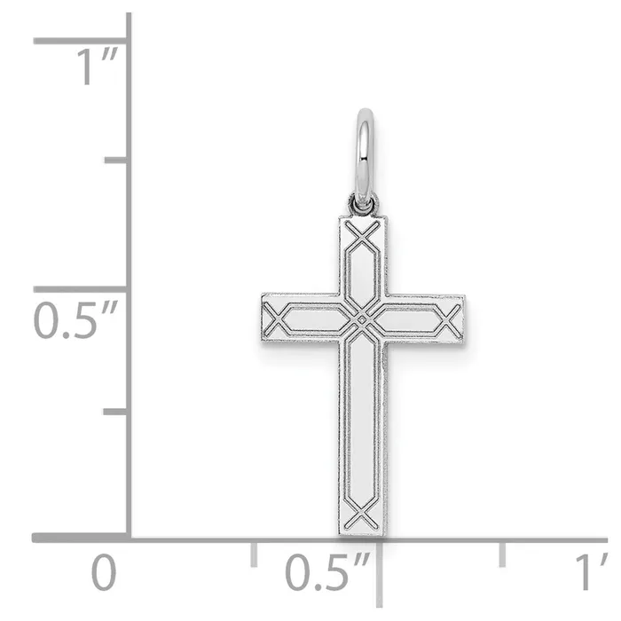 Charm Necklaces Qgold 14k White Gold 11 mm Laser Designed Cross Charm 059 grams