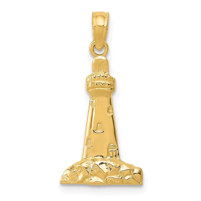 Charm Necklaces Qgold 14k Yellow Gold 11 mm CAPE MAY Lighthouse Charm 084 grams