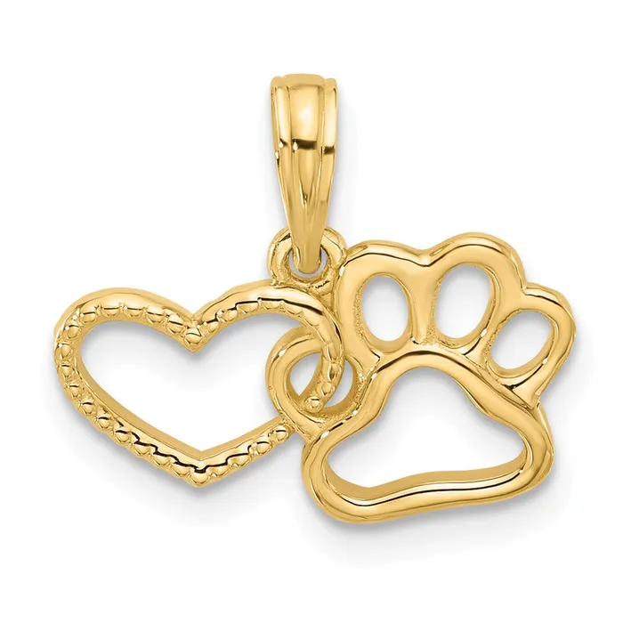Charm Necklaces Qgold 14k Yellow Gold 178 mm Polished Fancy Heart and Paw Charm 108 grams Charm Necklaces Qgold 14k Yellow Gold 178 mm Polished Fancy Heart and Paw Charm 108 grams