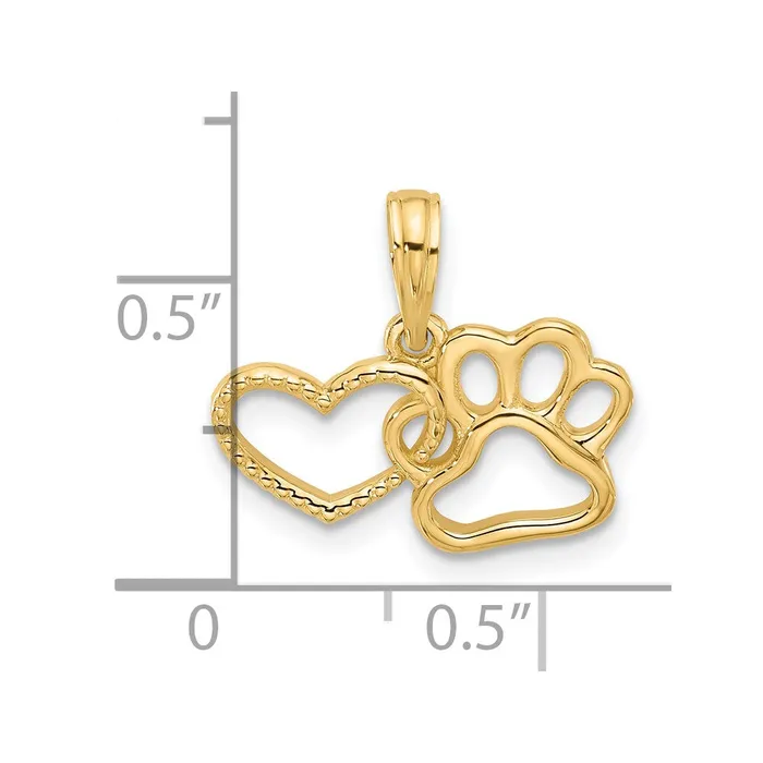 Charm Necklaces Qgold 14k Yellow Gold 178 mm Polished Fancy Heart and Paw Charm 108 grams Charm Necklaces Qgold 14k Yellow Gold 178 mm Polished Fancy Heart and Paw Charm 108 grams