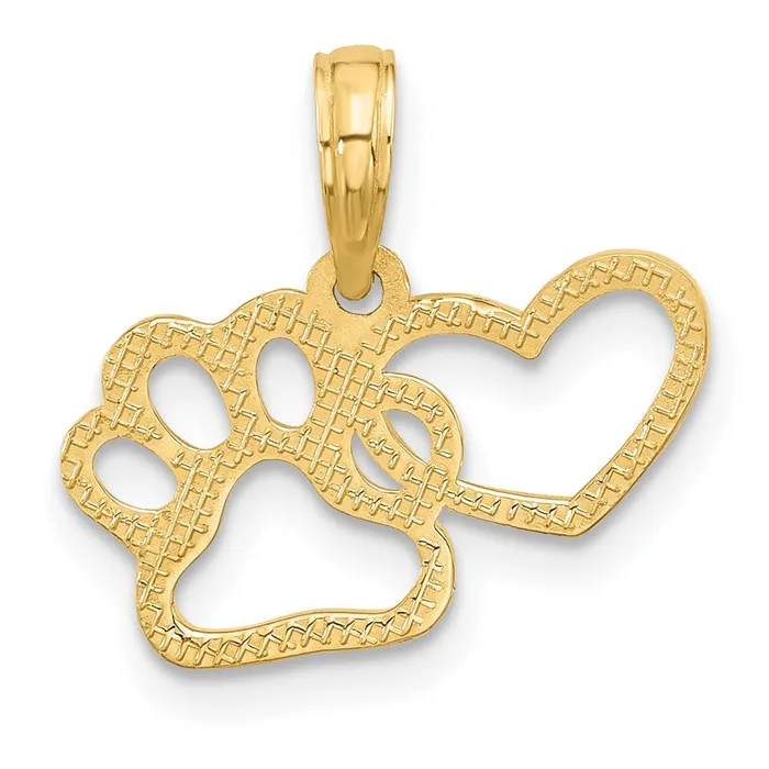 Charm Necklaces Qgold 14k Yellow Gold 178 mm Polished Fancy Heart and Paw Charm 108 grams Charm Necklaces Qgold 14k Yellow Gold 178 mm Polished Fancy Heart and Paw Charm 108 grams