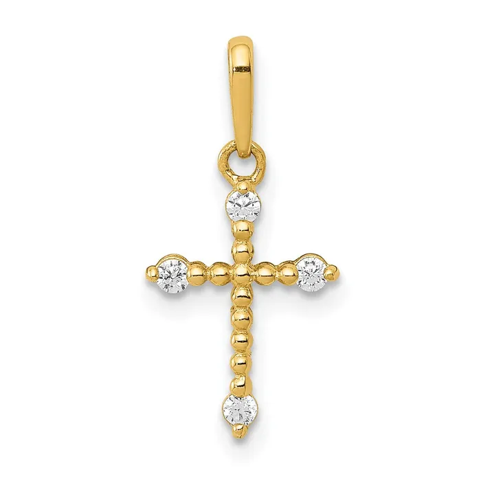 Charm Necklaces Qgold 14k Yellow Gold 843 mm Polished Beaded CZ Cross Charm 029 grams Charm Necklaces Qgold 14k Yellow Gold 843 mm Polished Beaded CZ Cross Charm 029 grams