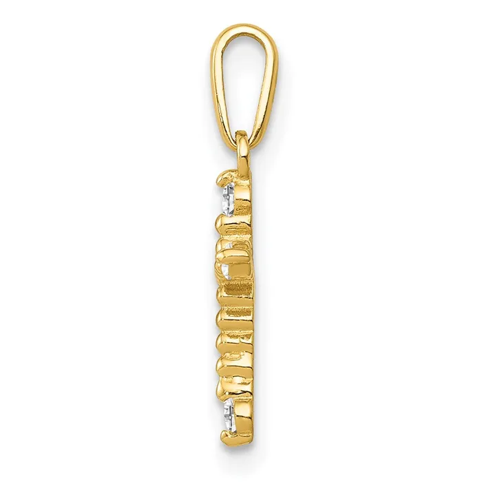 Charm Necklaces Qgold 14k Yellow Gold 843 mm Polished Beaded CZ Cross Charm 029 grams