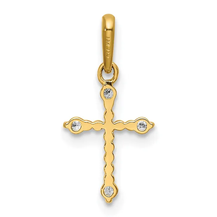 Charm Necklaces Qgold 14k Yellow Gold 843 mm Polished Beaded CZ Cross Charm 029 grams