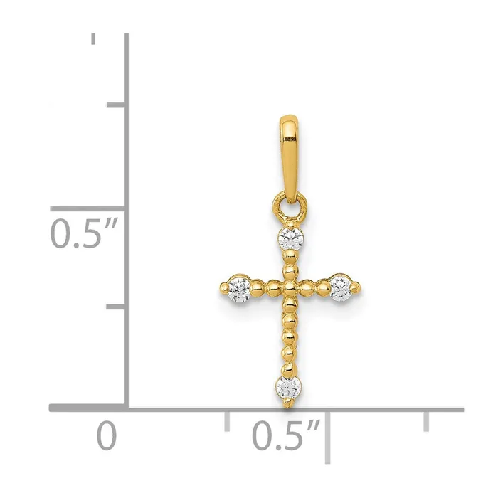 Charm Necklaces Qgold 14k Yellow Gold 843 mm Polished Beaded CZ Cross Charm 029 grams